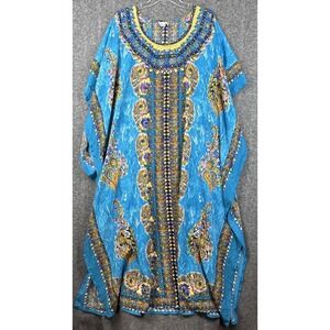 Vintage Santé Classics Kaftan Dress One Size Turquoise Paisley Eastern Print